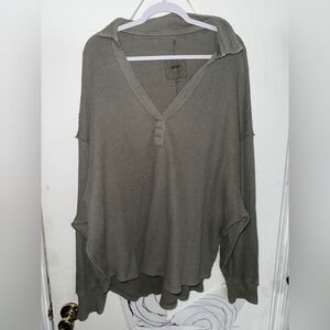 Aerie Olive Green Waffle Knit Polo